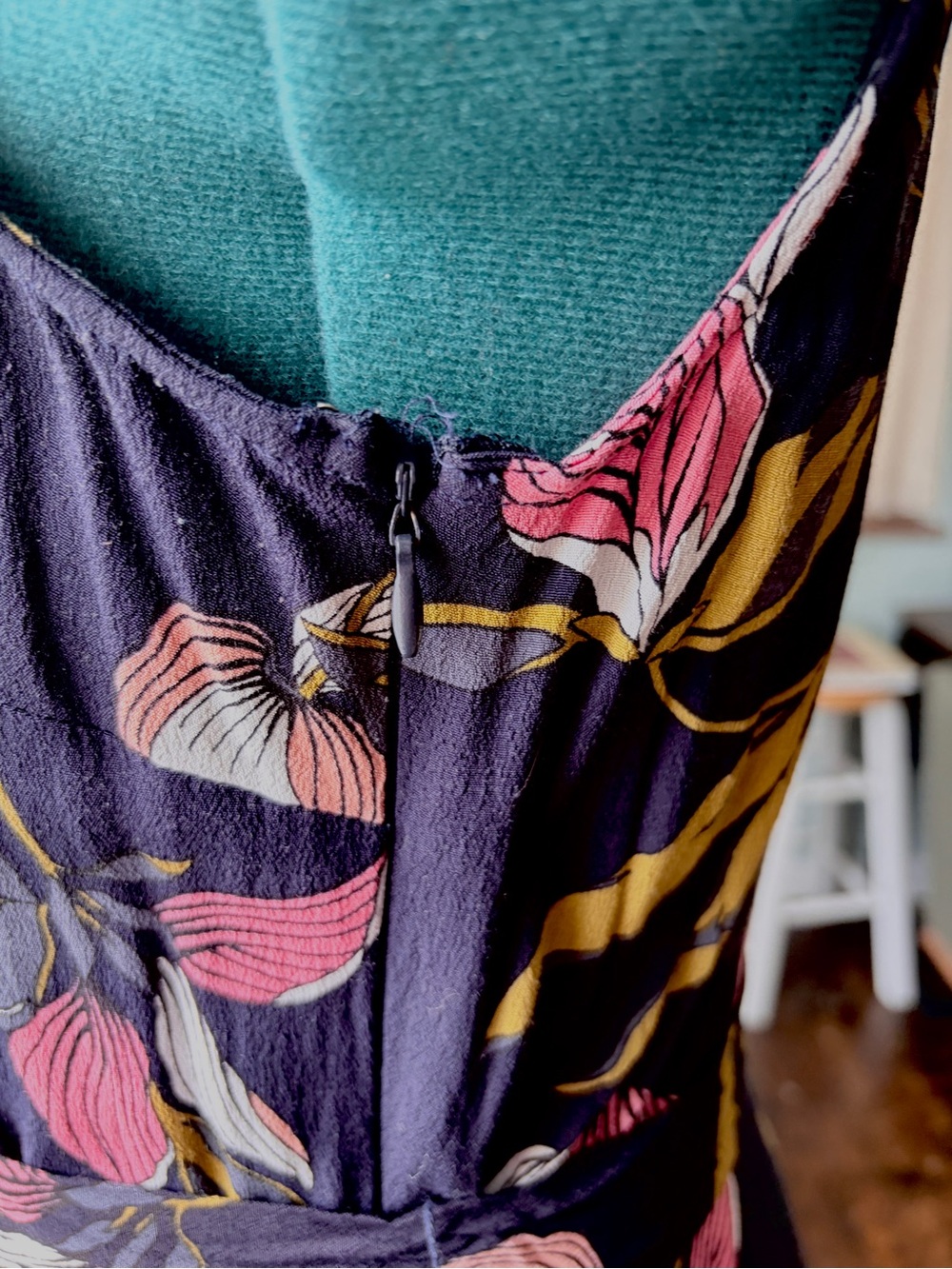 Ann Taylor Navy Floral Sleeveless Wrap-Style Midi Dress - Picture 3 of 7